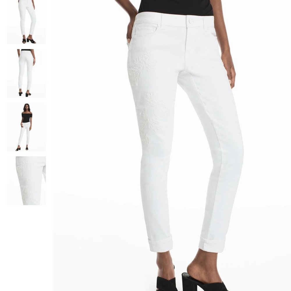WHBM White Embroidered Skinny Crop Jeans